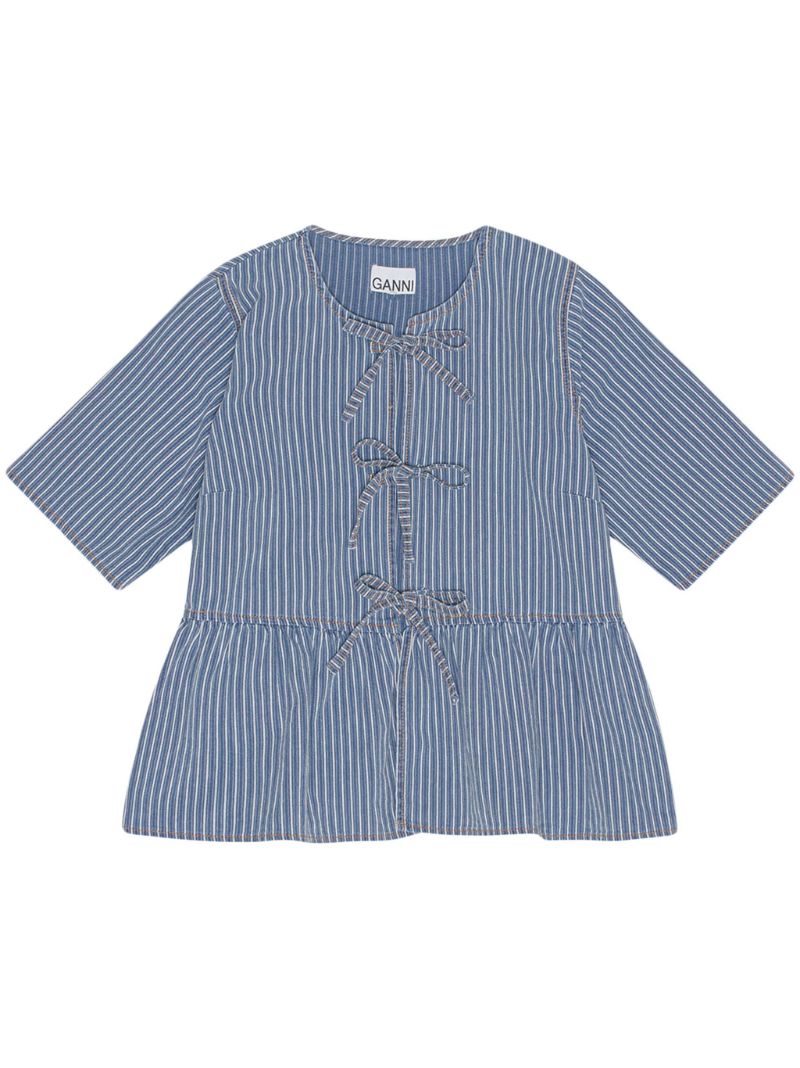 Blue Striped Tied Blouse