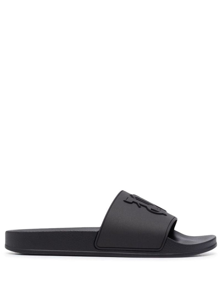 Black Monogram Embossed Slides