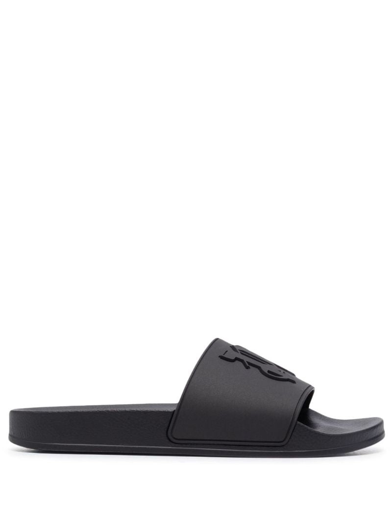 Black Monogram Embossed Slides
