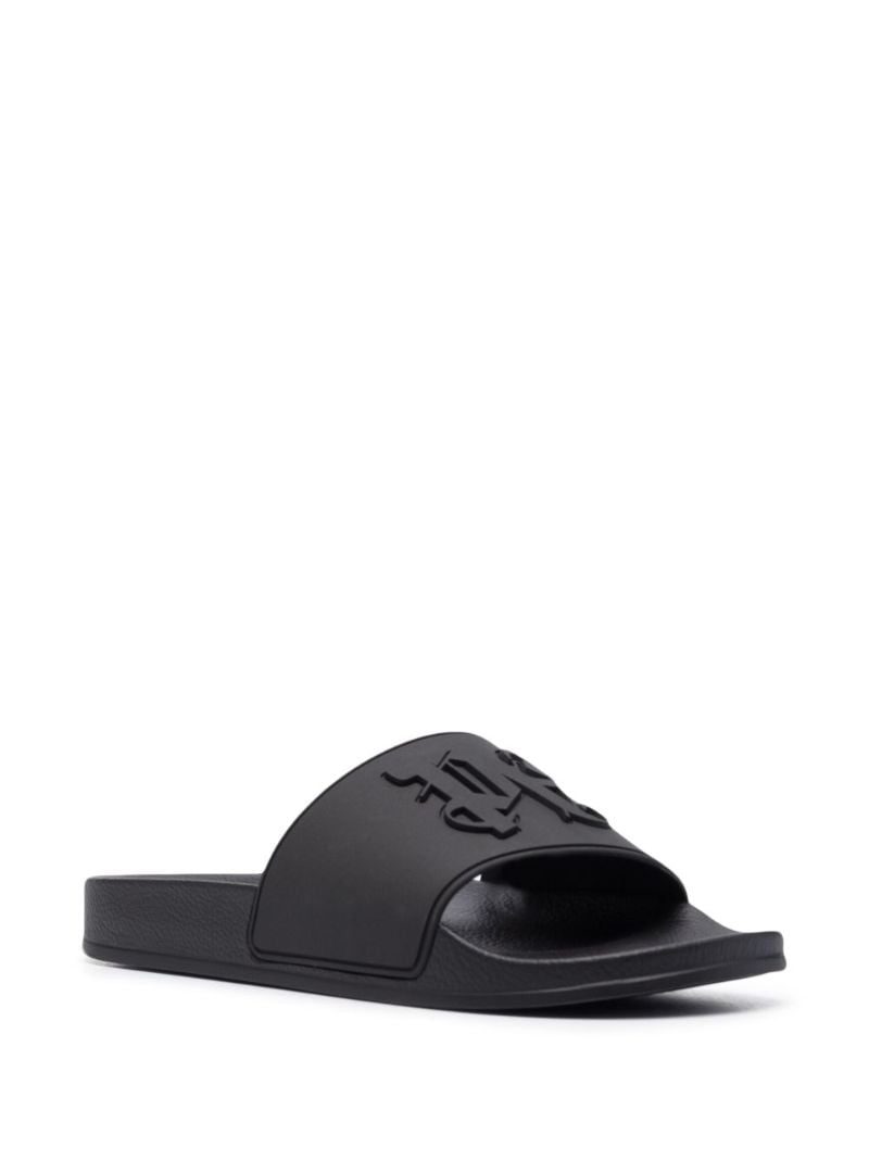 Black Monogram Embossed Slides