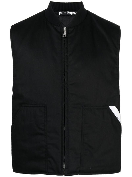 Black Logo Tape Zip Up Gilet