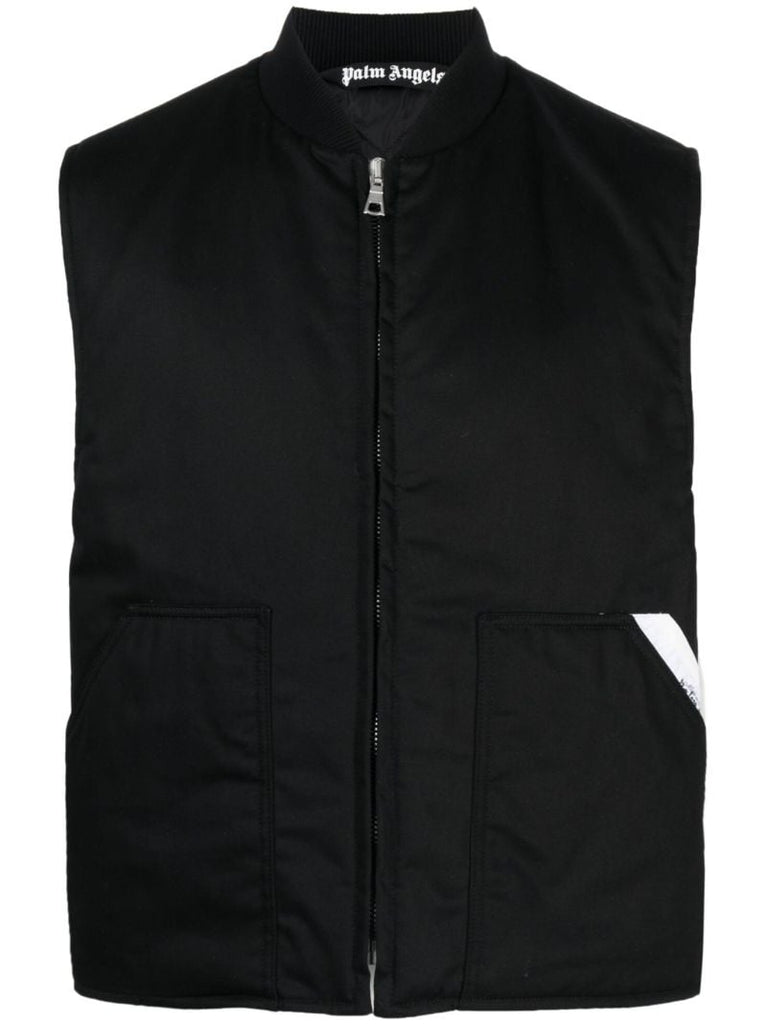Black Logo Tape Zip Up Gilet