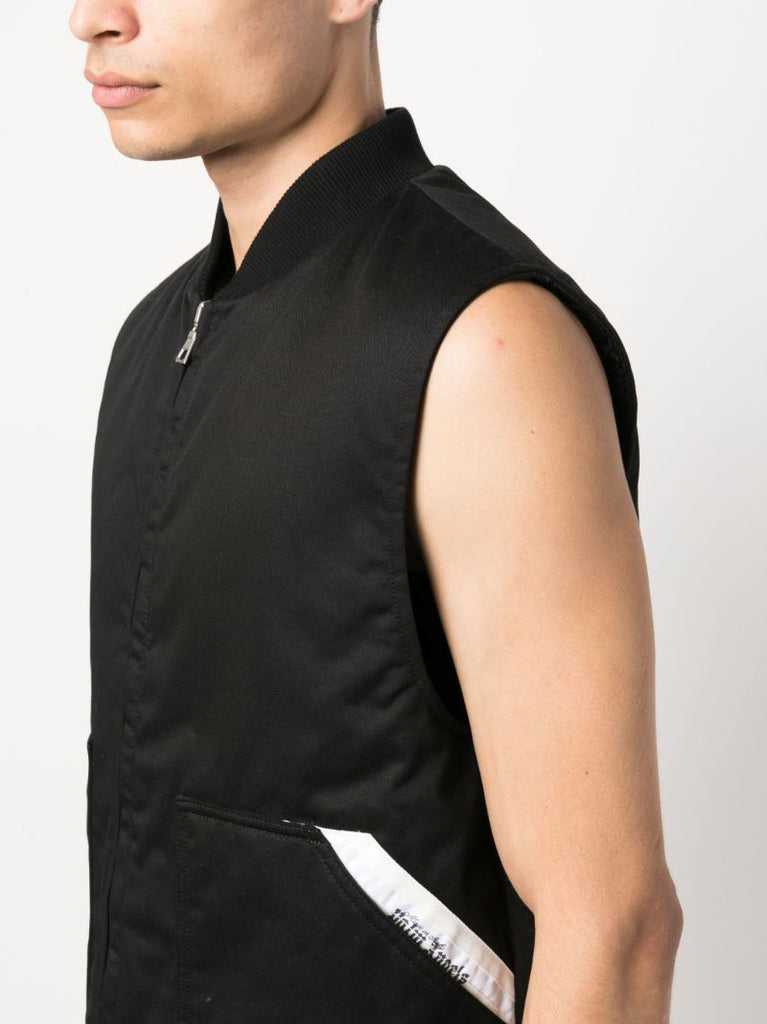 Black Logo Tape Zip Up Gilet