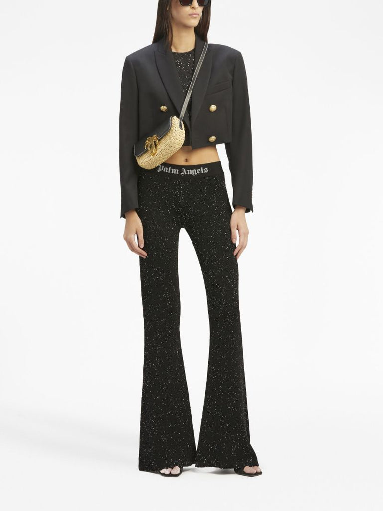 Black Soiree Beaded Lurex Flared Trousers