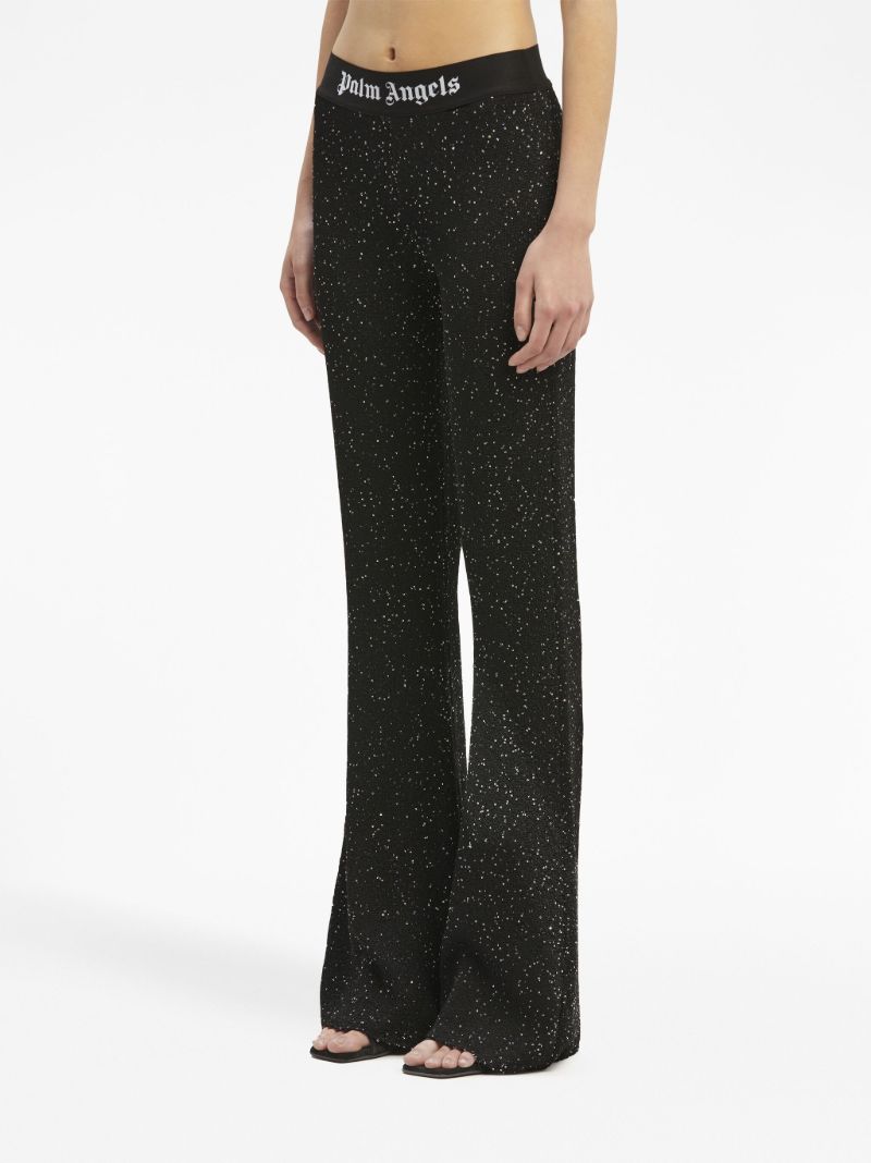 Black Soiree Beaded Lurex Flared Trousers