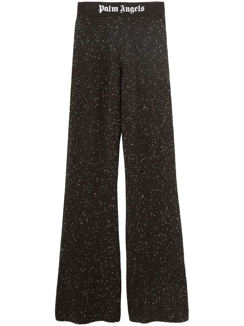 Black Soiree Beaded Lurex Flared Trousers