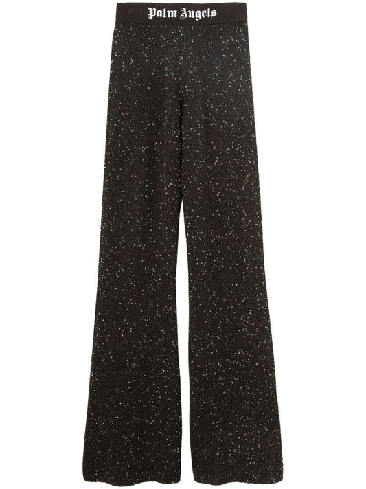 Black Soiree Beaded Lurex Flared Trousers