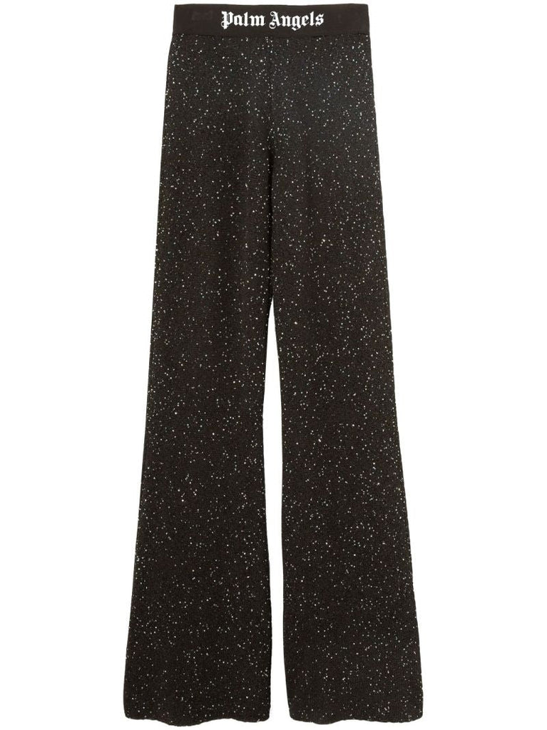 Black Soiree Beaded Lurex Flared Trousers