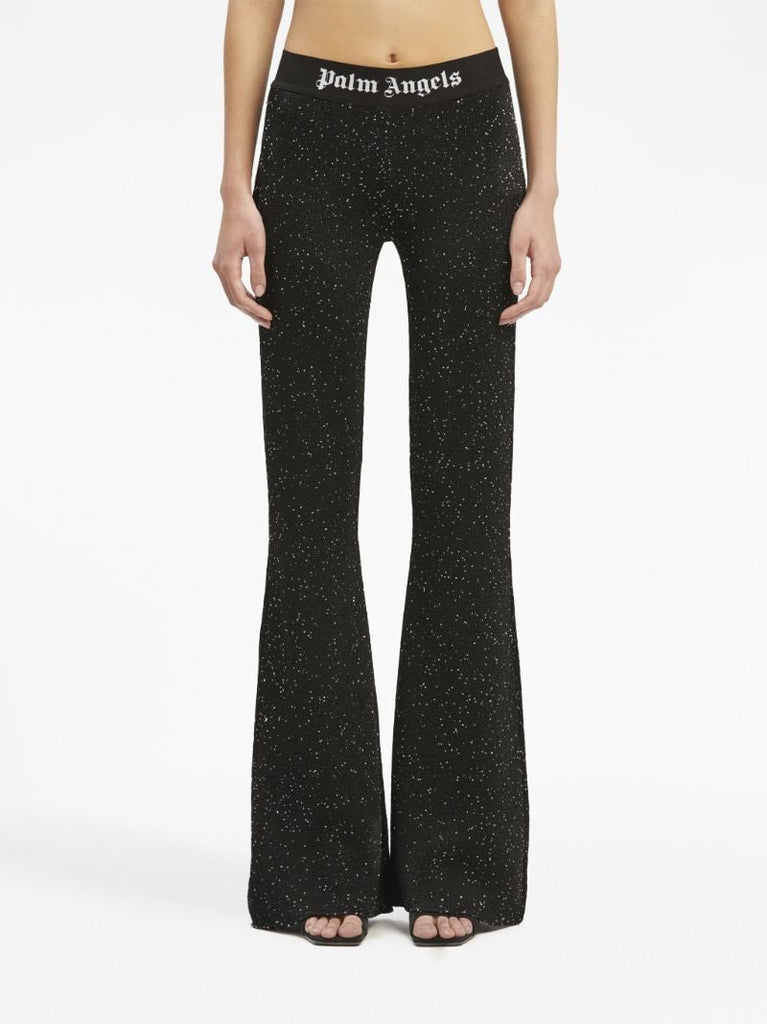 Black Soiree Beaded Lurex Flared Trousers