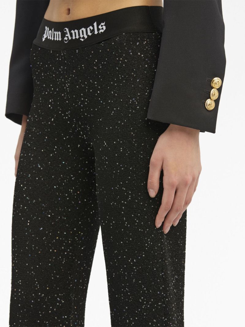Black Soiree Beaded Lurex Flared Trousers