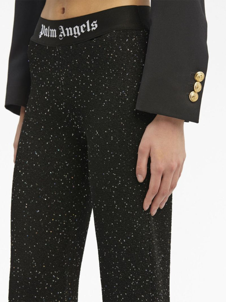 Black Soiree Beaded Lurex Flared Trousers
