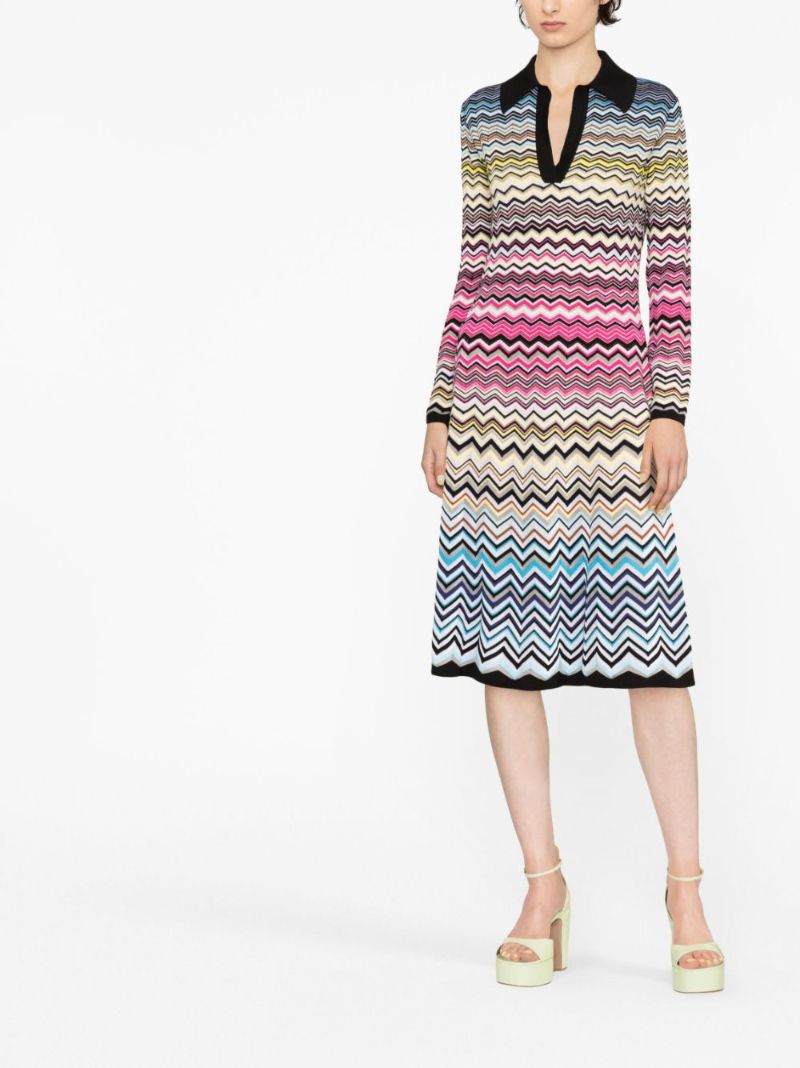 Multicolour Zigzag Knitted Midi Dress