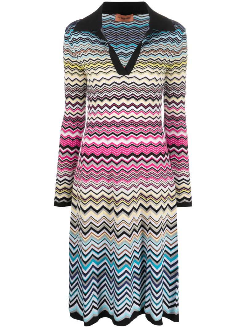 Multicolour Zigzag Knitted Midi Dress