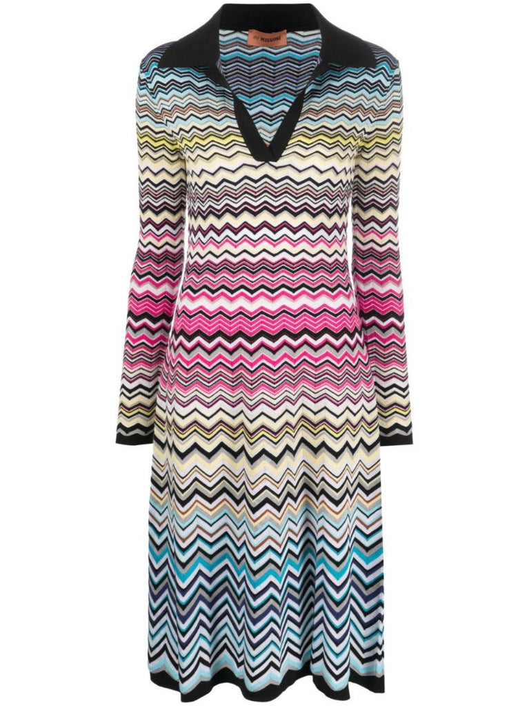Multicolour Zigzag Knitted Midi Dress