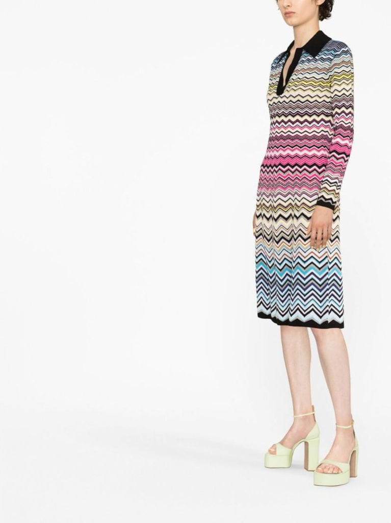 Multicolour Zigzag Knitted Midi Dress