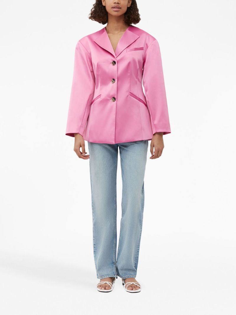 Pink Single-breasted Satin Blazer