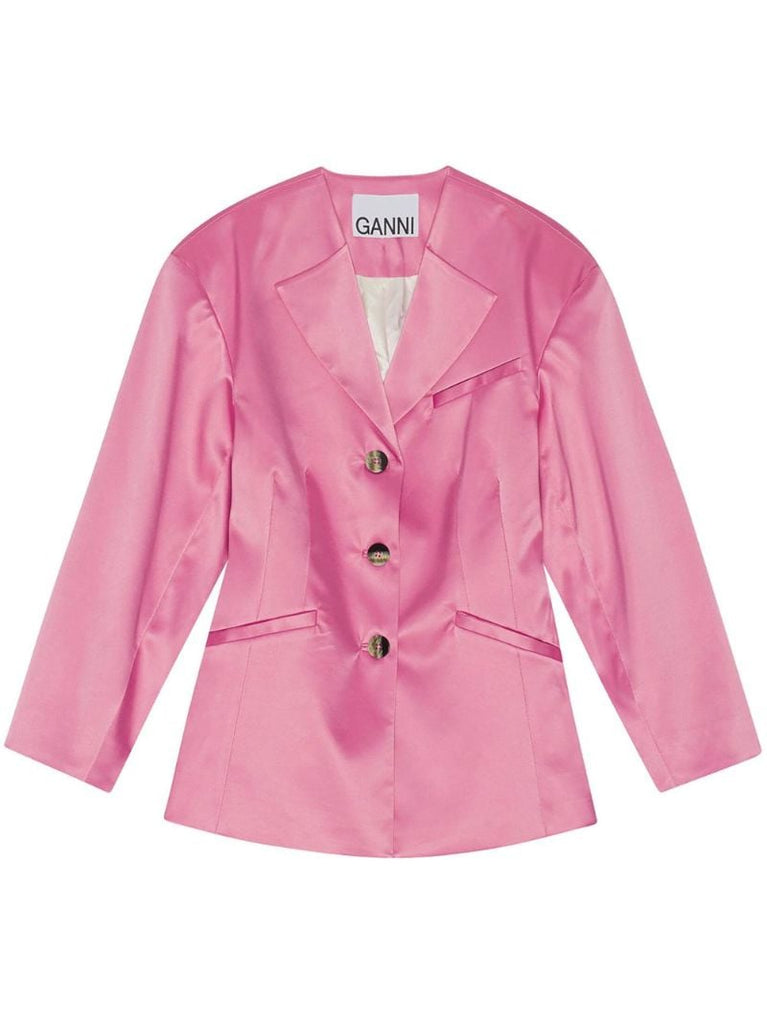 Pink Single-breasted Satin Blazer