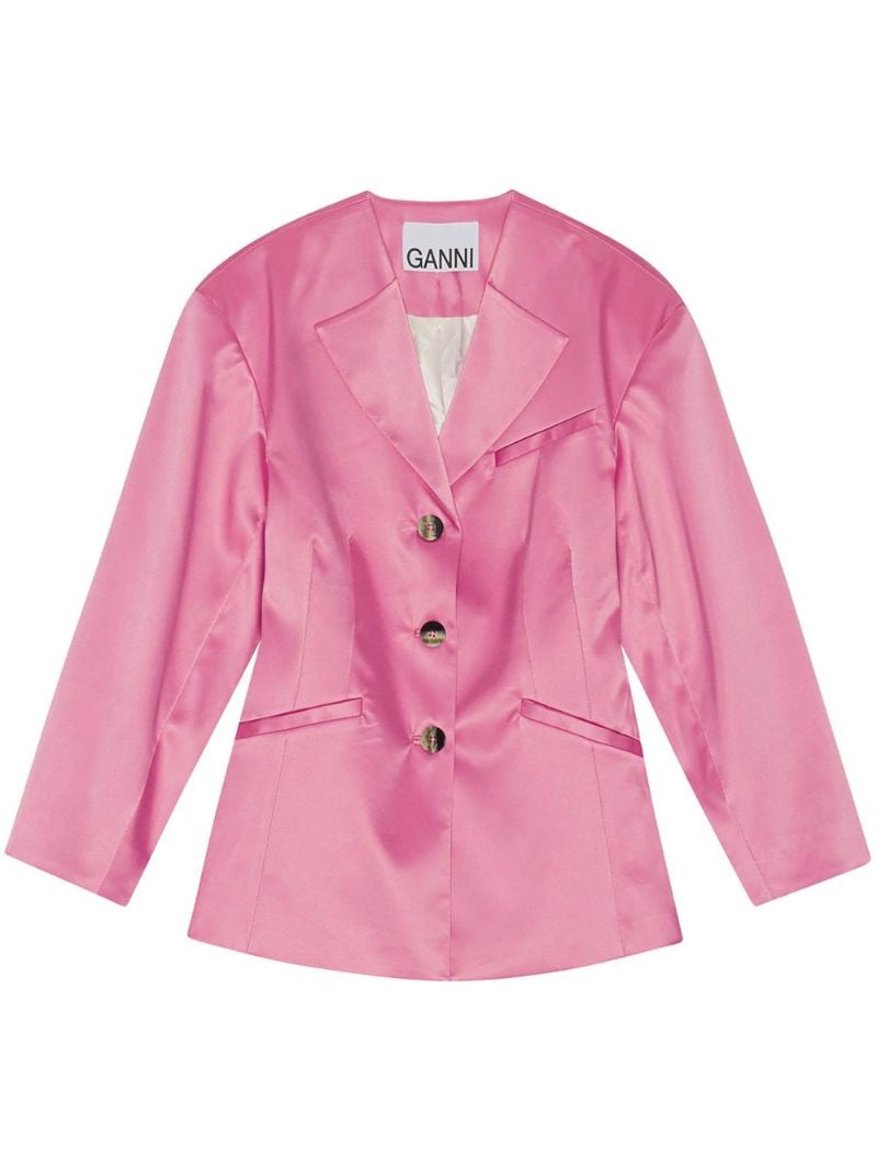 Pink Single-breasted Satin Blazer
