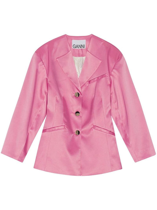 Pink Single-breasted Satin Blazer