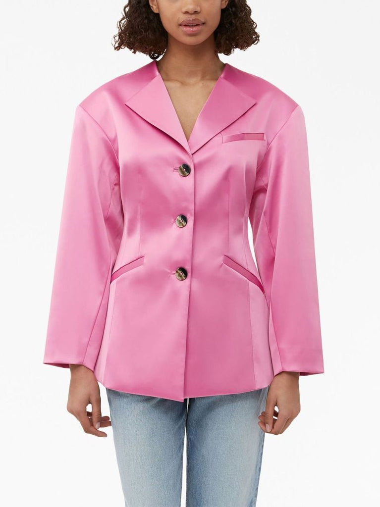 Pink Single-breasted Satin Blazer