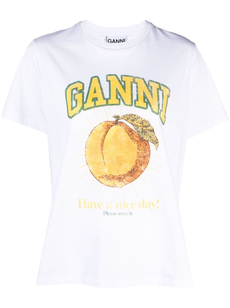 White Peach Print Cotton T-shirt