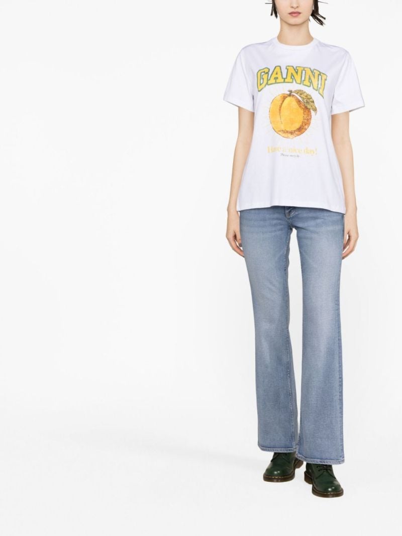 White Peach Print Cotton T-shirt