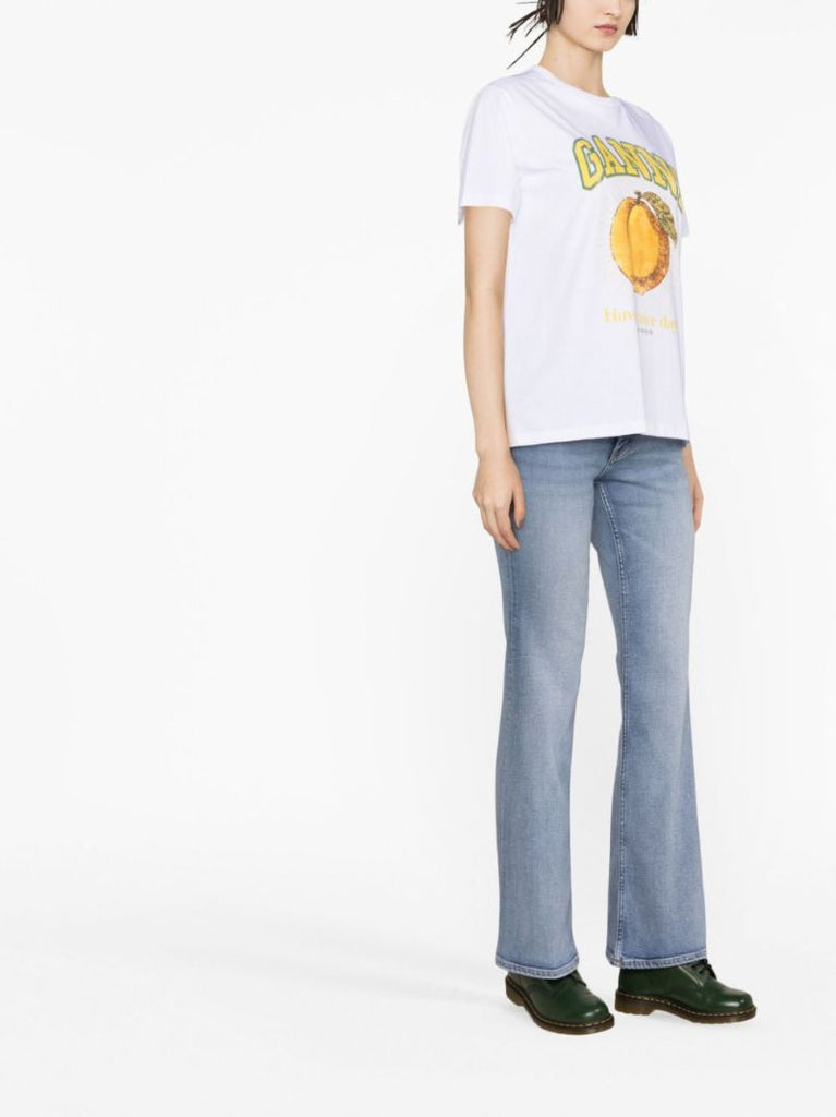 White Peach Print Cotton T-shirt