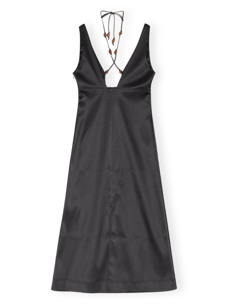 Black Sleeveless Satin Midi Dress