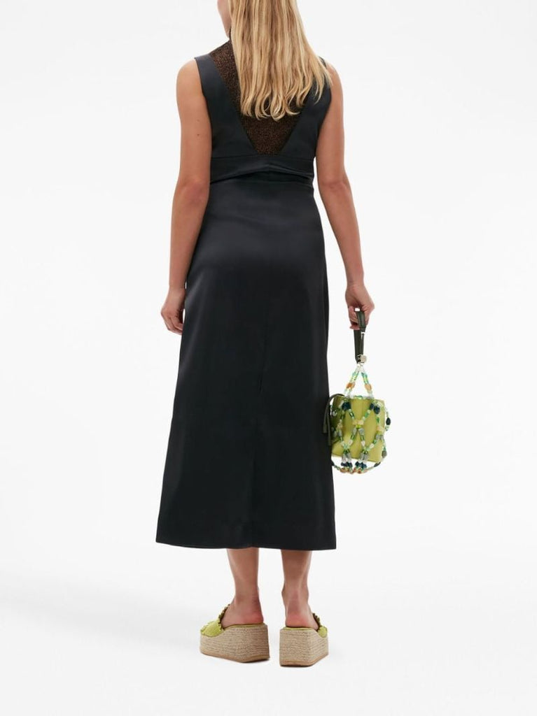 Black Sleeveless Satin Midi Dress