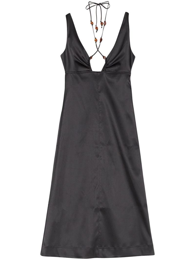 Black Sleeveless Satin Midi Dress