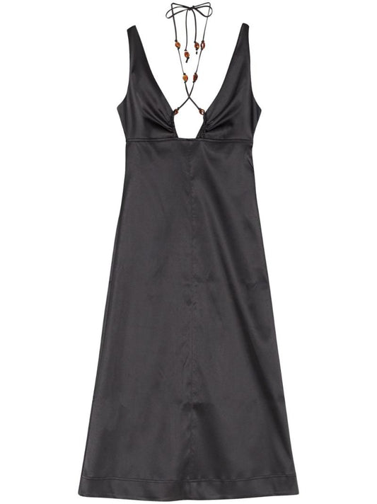 Black Sleeveless Satin Midi Dress