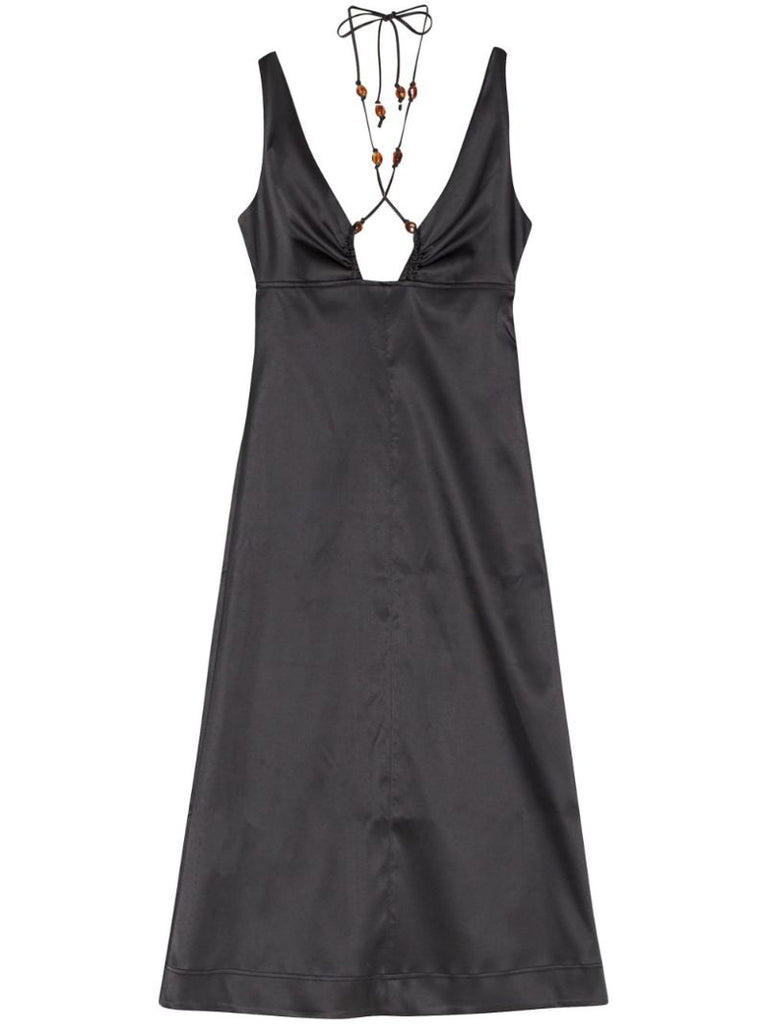 Black Sleeveless Satin Midi Dress