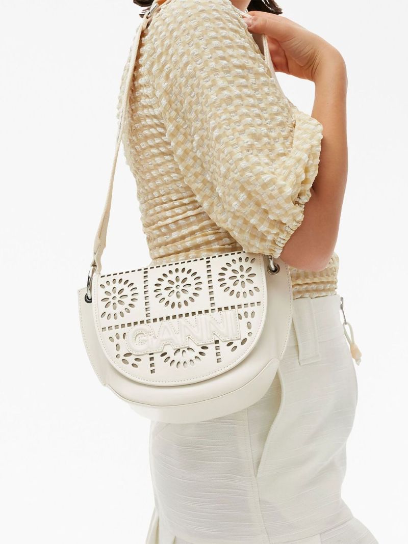 White Perforated Leather Shoulder Bag