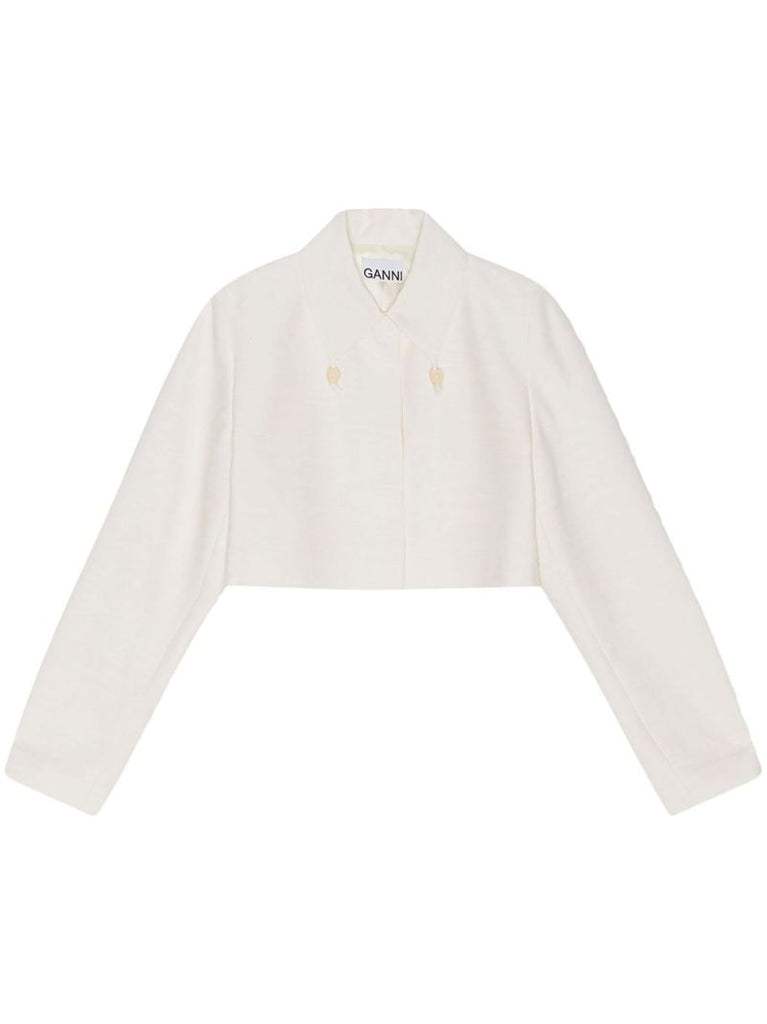 White Slub-texture Cropped Blazer