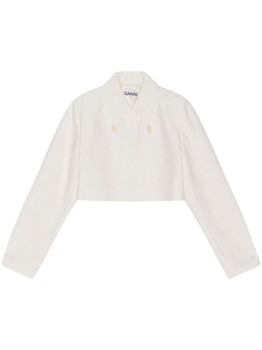 White Slub-texture Cropped Blazer