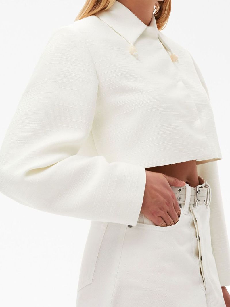 White Slub-texture Cropped Blazer