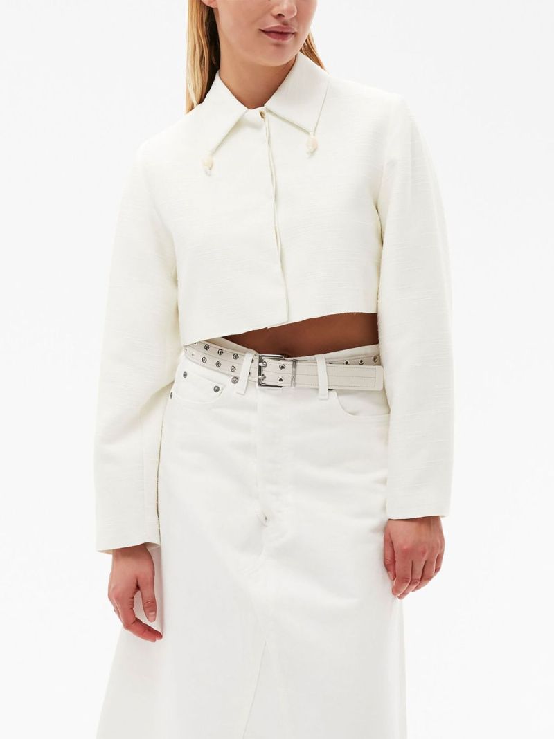 White Slub-texture Cropped Blazer