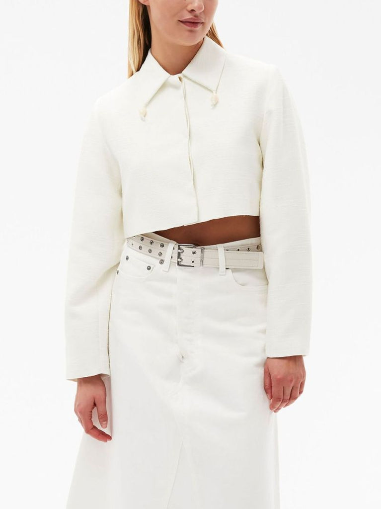 White Slub-texture Cropped Blazer