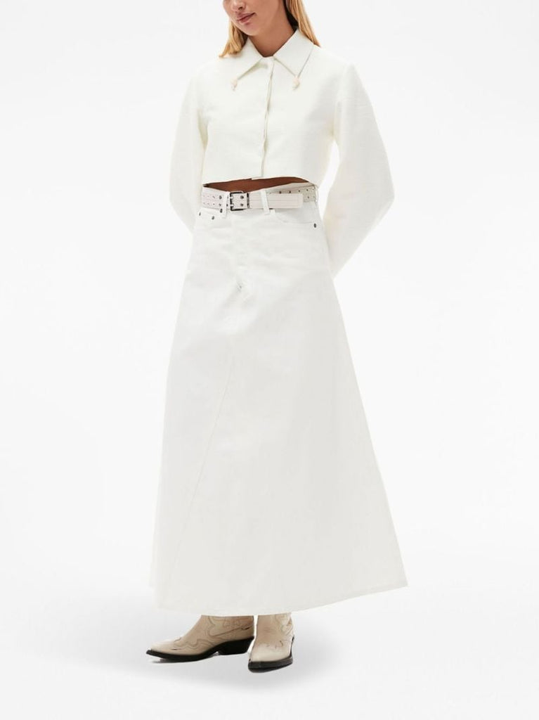 White Slub-texture Cropped Blazer