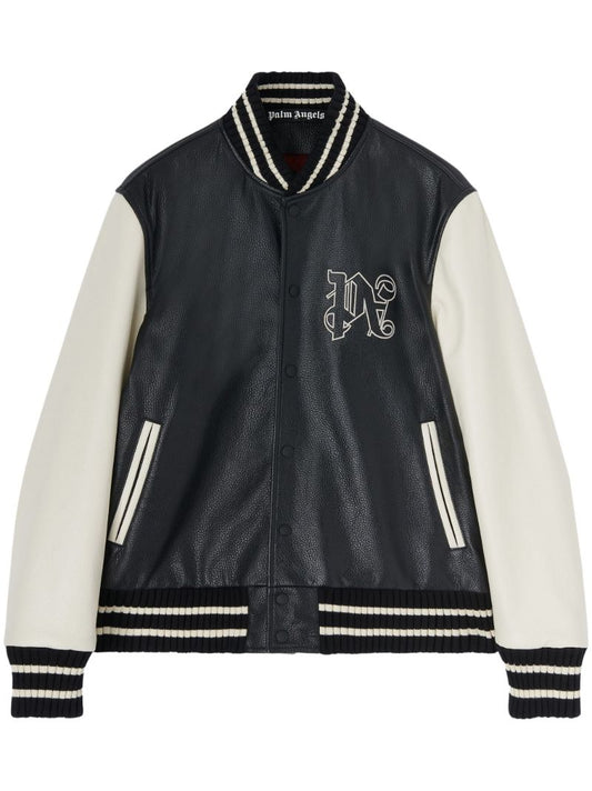 Black Monogram Leather Varsity Jacket