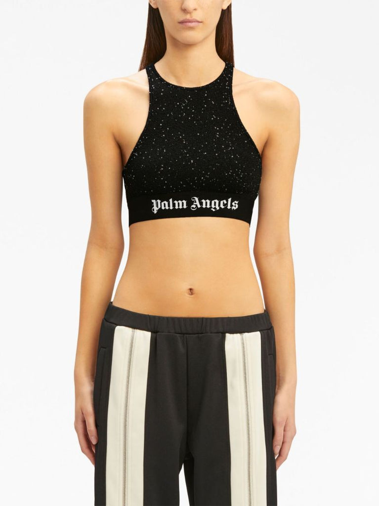 Black Soiree Beaded Lurex Crop Top