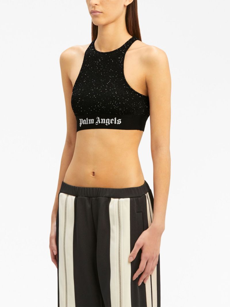 Black Soiree Beaded Lurex Crop Top