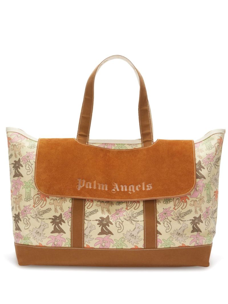 Brown Palmity Printed Canvas Tote Bag