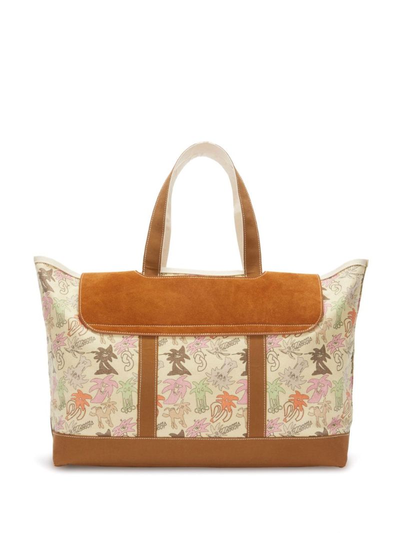 Brown Palmity Printed Canvas Tote Bag