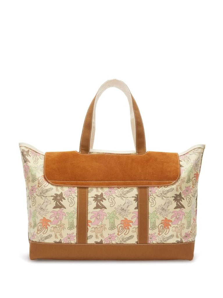 Brown Palmity Printed Canvas Tote Bag