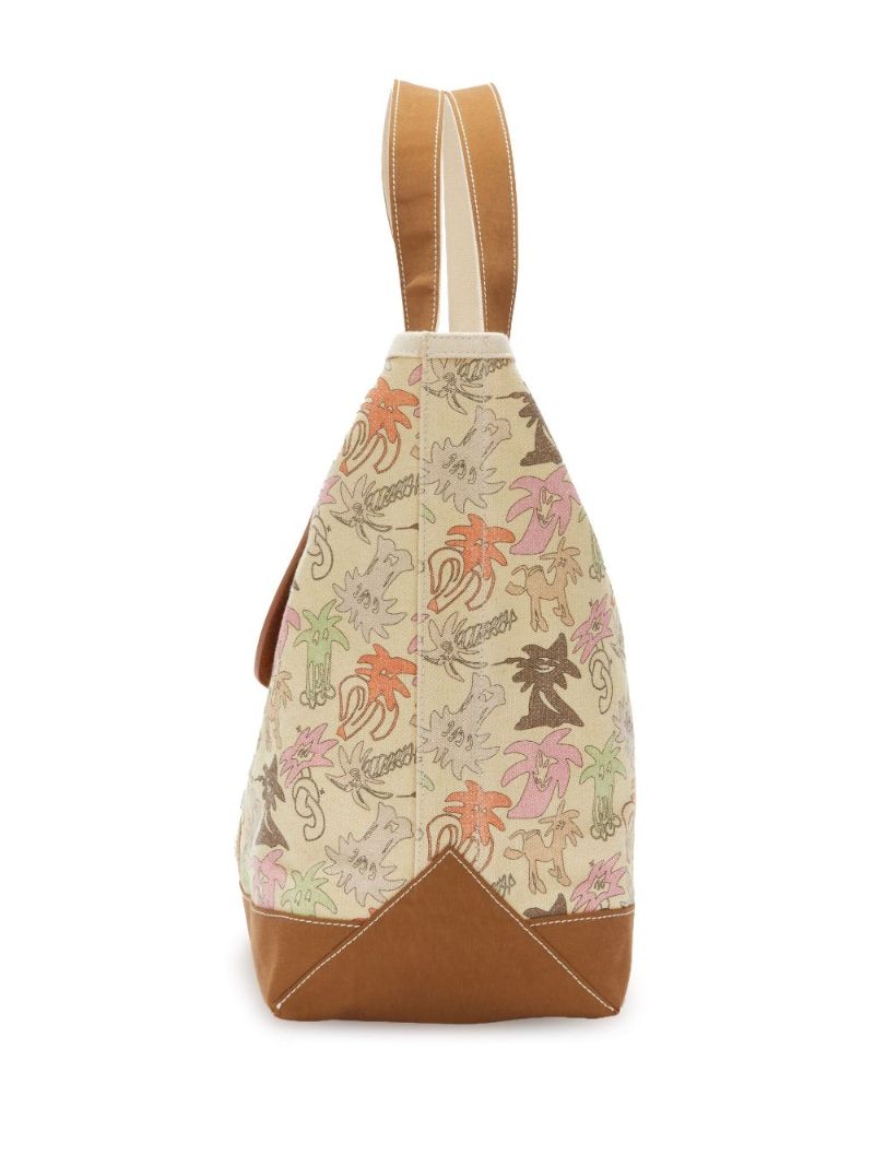 Brown Palmity Printed Canvas Tote Bag