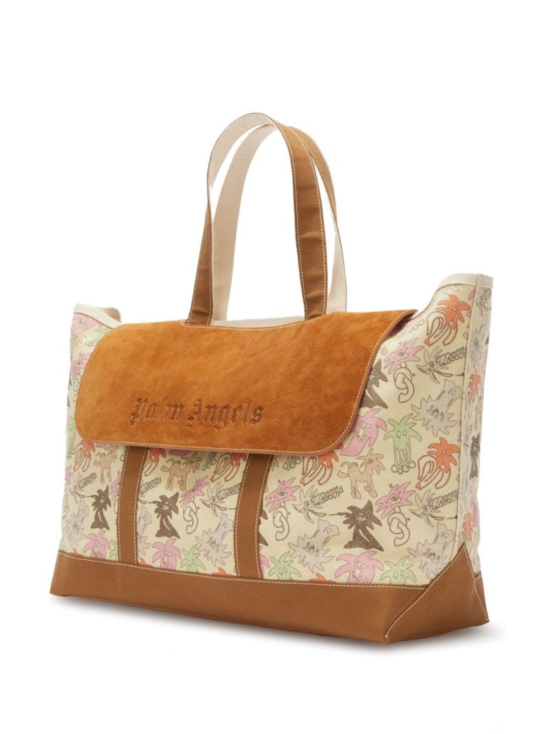Brown Palmity Printed Canvas Tote Bag