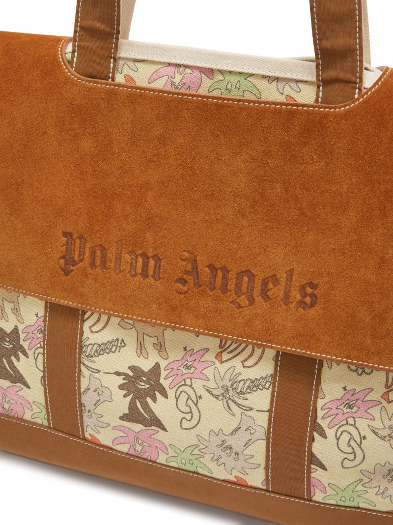 Brown Palmity Printed Canvas Tote Bag