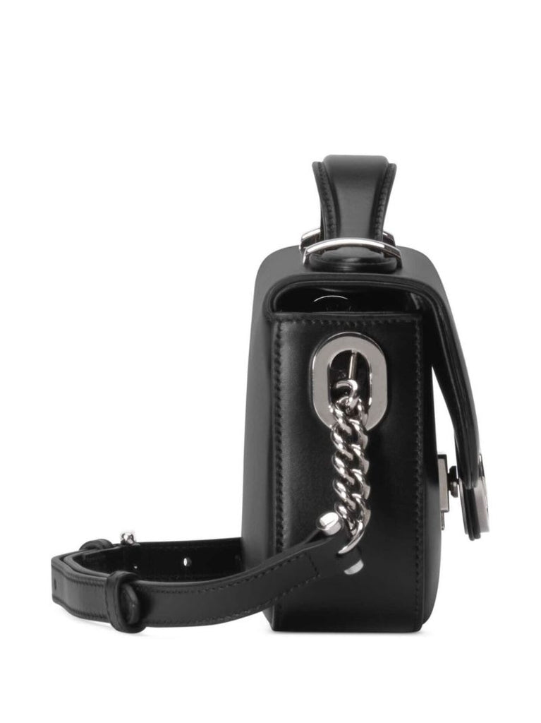 Black Petite Gg Mini Leather Top Handle Bag