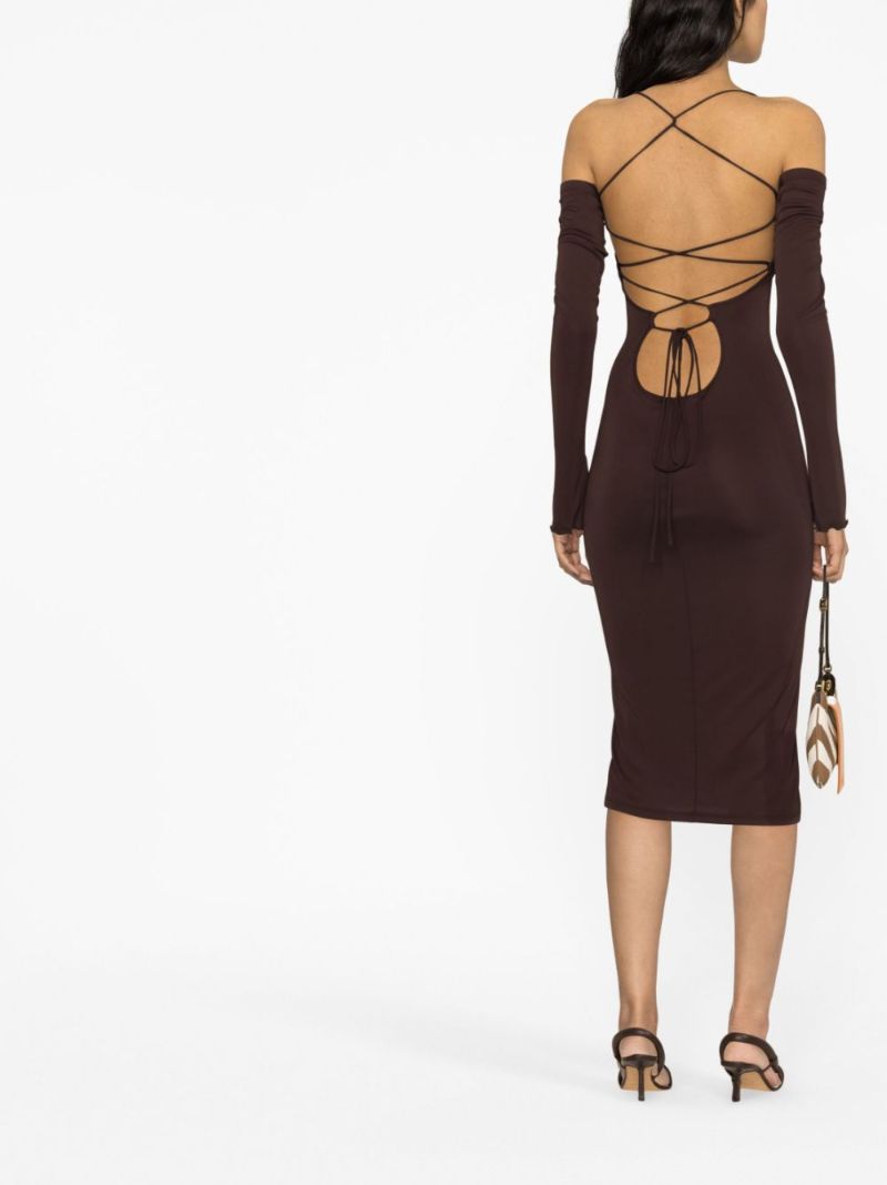 Brown Maddy Off-shoulder Midi Dress